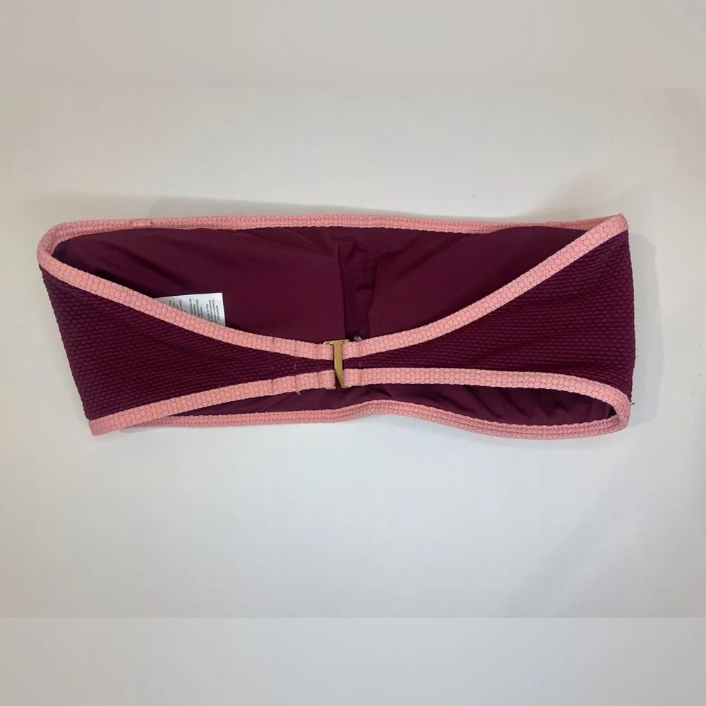 kate spade Women’s Burgundy Bandeau with Pink Trim Swimsuit Top‎ Size M